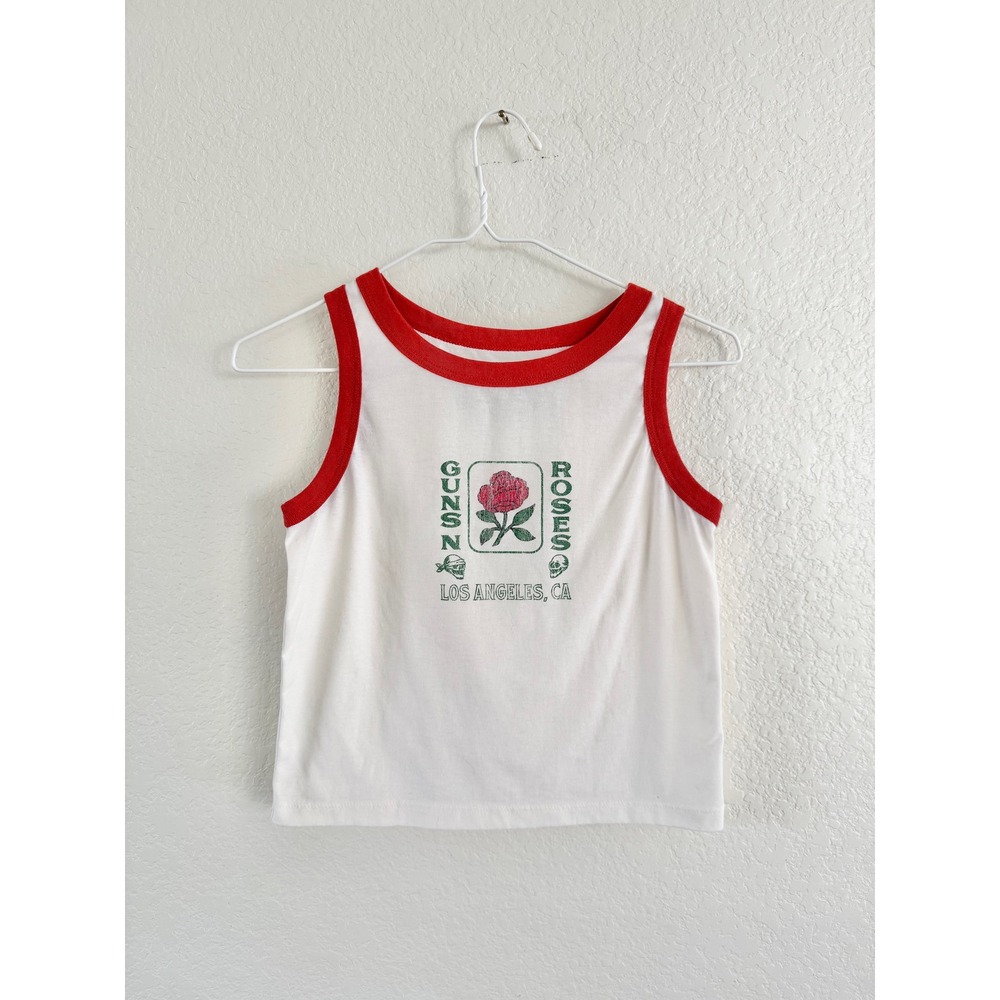 Guns N Roses Ringer Tank Top Womens XS White Red Cropped Graphic Band Tee